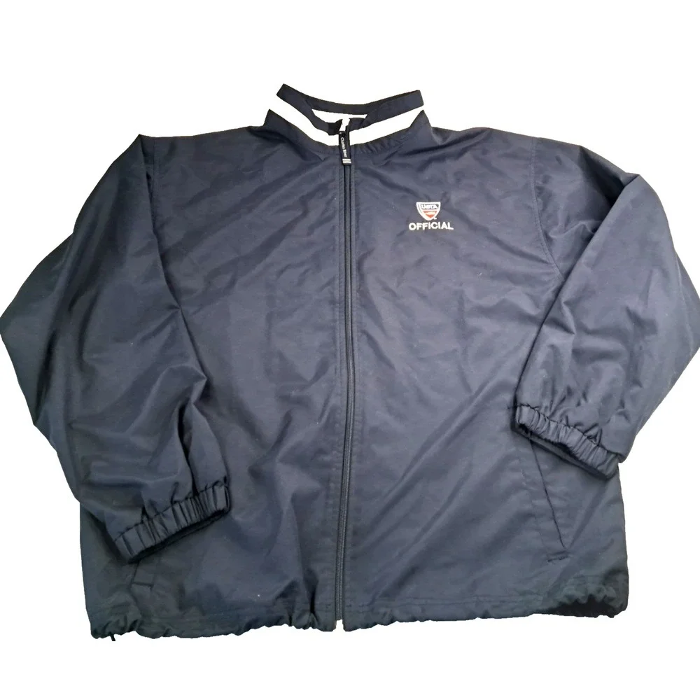 Vtg Charles River Apparel USTA Full Zip Jacket Navy Blue Pockets Rip Cord - Picture 1 of 11